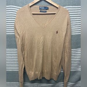 Polo‎ Ralph Lauren Tan V Neck 100% Pima Cotton Sweater Size L